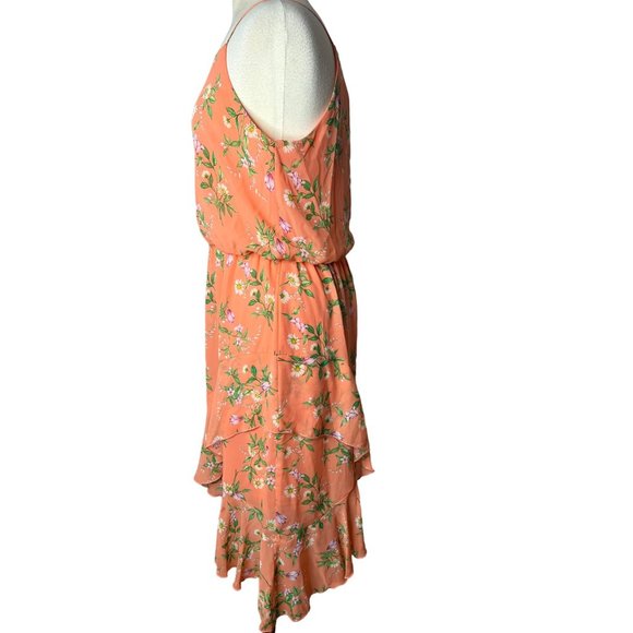 Stella & Julie Dress Orange Floral size 12 asymmetric hem lined sleeveless - Picture 3 of 12